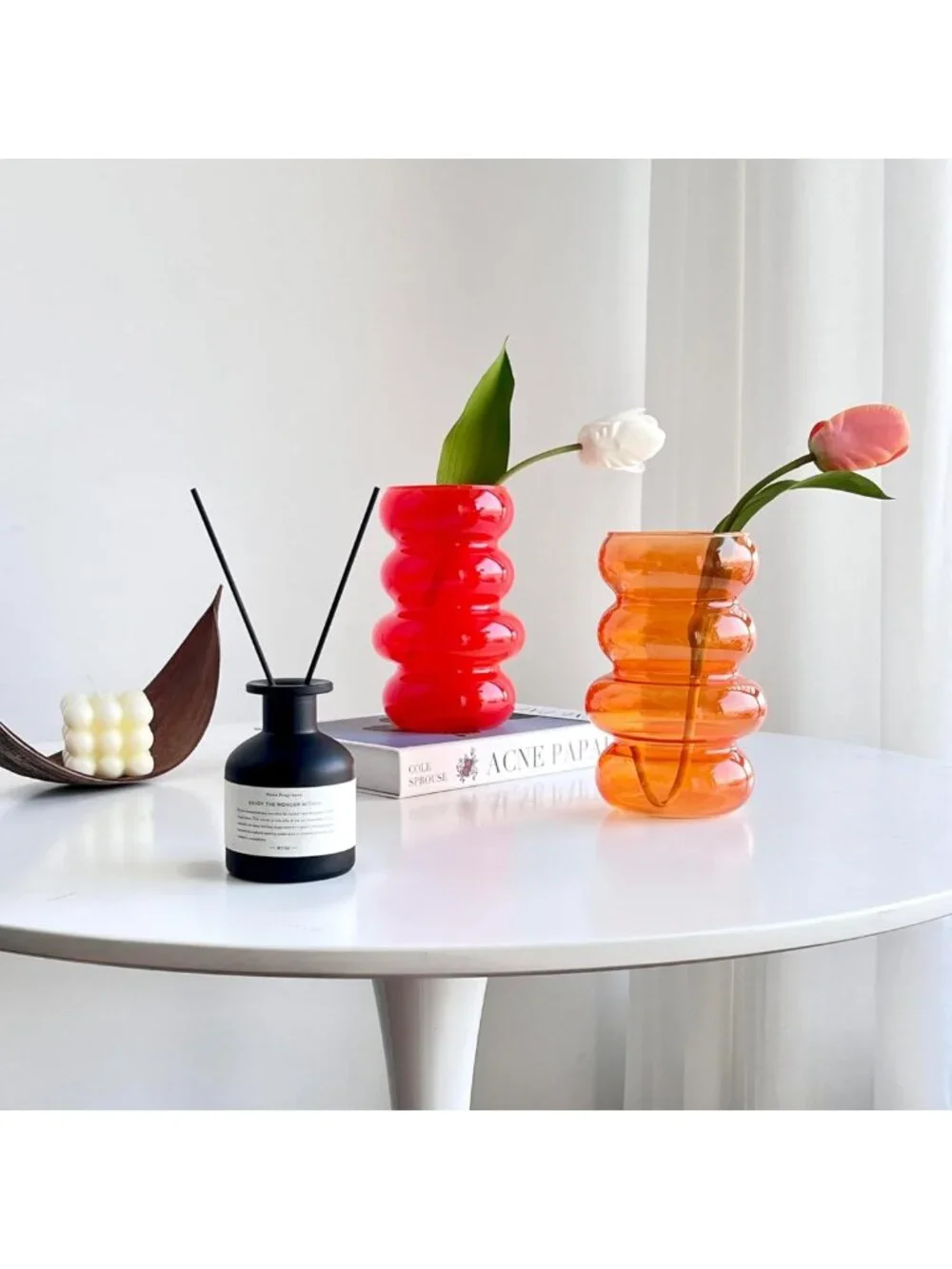 Modern 7-Inch Orange Geometric Glass Vase for Hydroponic Flowers & Home Décor